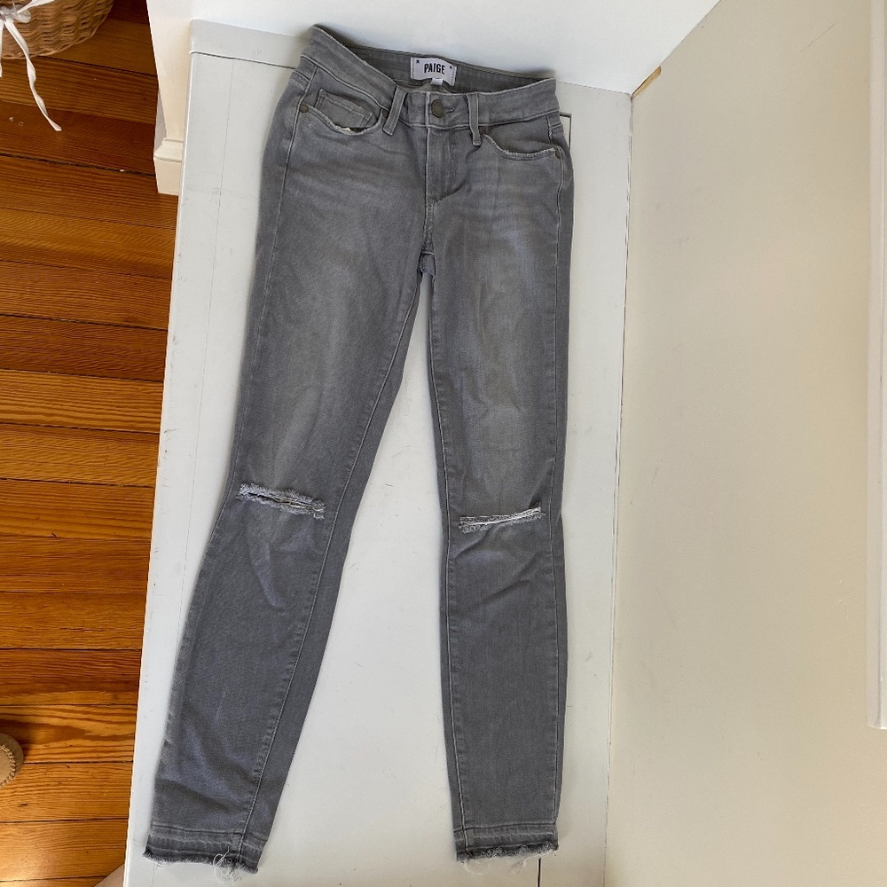 Paige women's gray verdugo ankle skinny jeans 24